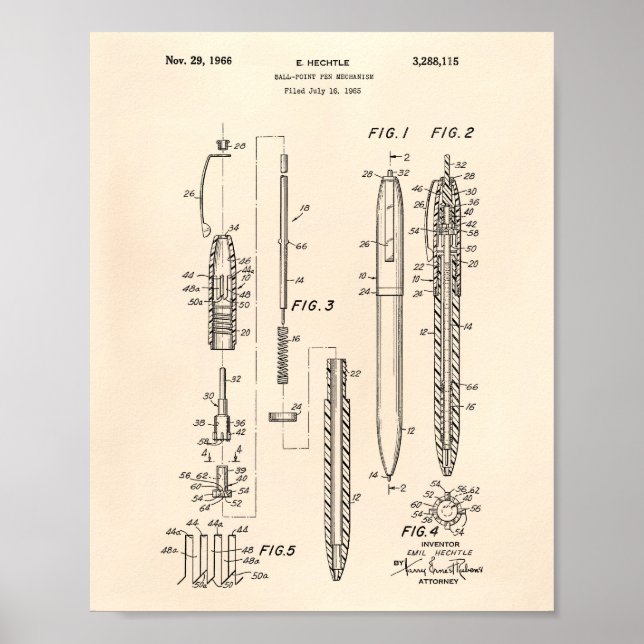 Boll Point Pen 1966 Patent Art Old Peper Poster (Framsidan)
