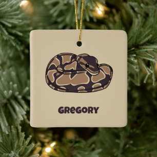 Boll Python Snake, Brown och Tan Personlig Julgransprydnad Keramik