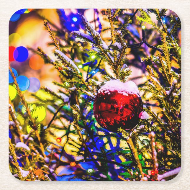 Boll Red jul Underlägg Papper Kvadrat (Framsidan)