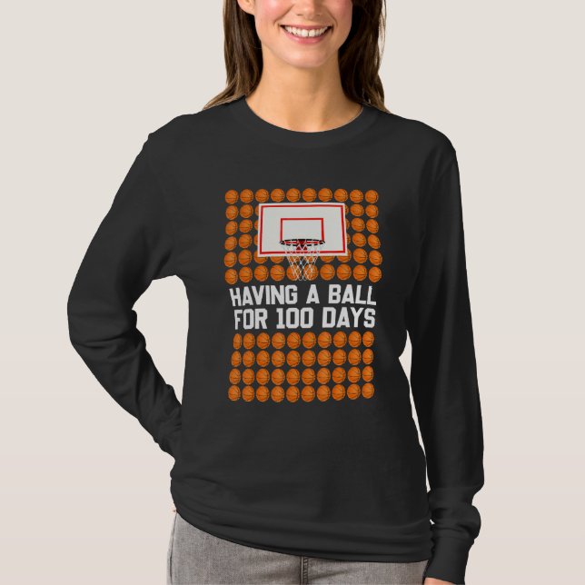 Boll under 100 dagar med basket i skolan 100 dagar t shirt (Framsida)