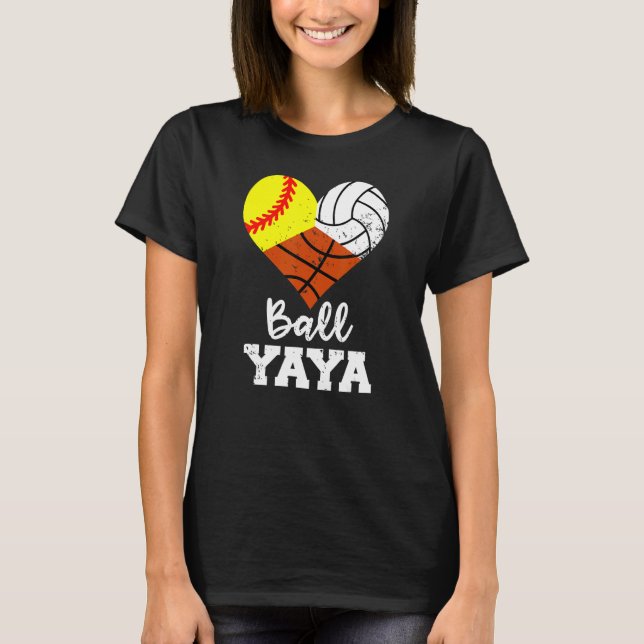 Boll Yaya Heart Softball Volleyball Basketball Ya T Shirt (Framsida)