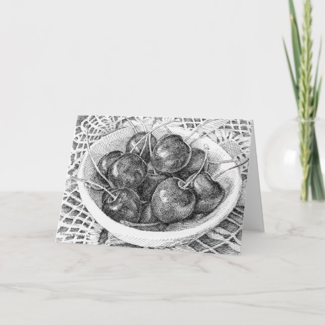 Bollar av körsbär Pen Teckning hälsningskort Kort (Framsida)