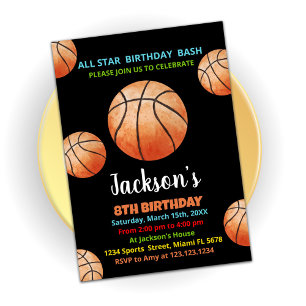 Bollar Black Orange Basketball Birthday-inbjudning Inbjudningar