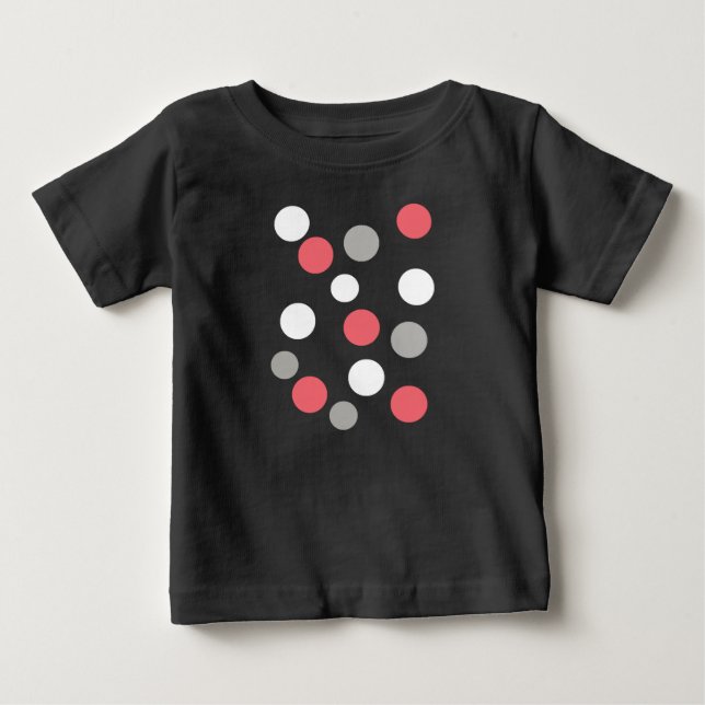 Bollar Circles Mönster Grått White Coral Rosa T-shirt (Framsida)