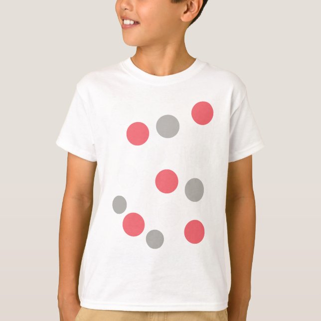 Bollar Circles Mönster Grått White Coral Rosa T-shirt (Framsida)