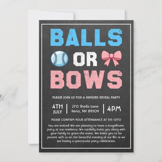 Bollar eller Bows Baseball Gender Reveal Inbjudningar (Framsida)
