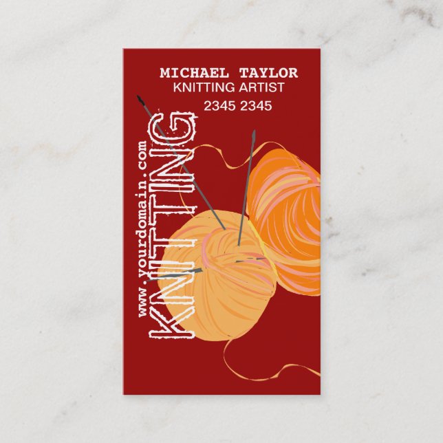 Bollar för garn för stickastickahantverk visitkort (Framsida)