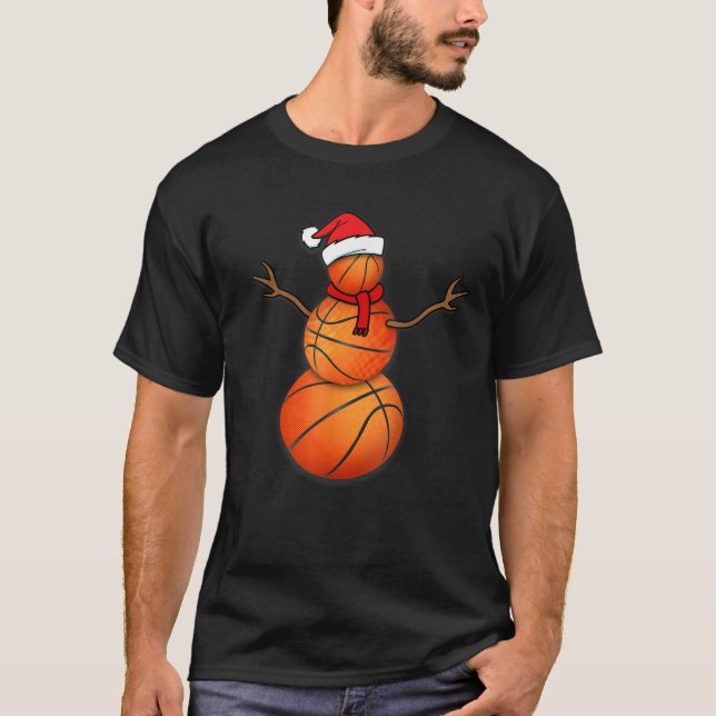 Bollar Santa Basketball Santa Snögubbe T S Shirt (Framsida)