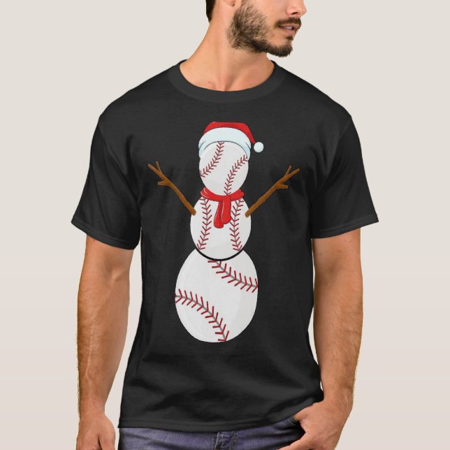 Bollarna Santa Baseball Santa Snögubbe Julafton T Shirt (Framsida)