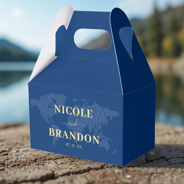 Bollasbröllop för blå världskarta presentaskar (Blue World Map Destination Wedding Favor Boxes
)