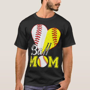 Bollmamma Hjärtan Baseboll Softboll Mamma Kvinnor T Shirt