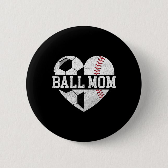 Bollmamma Tröja Hjärta Rolig Baseball Fotboll Mamm Knapp (Framsida)