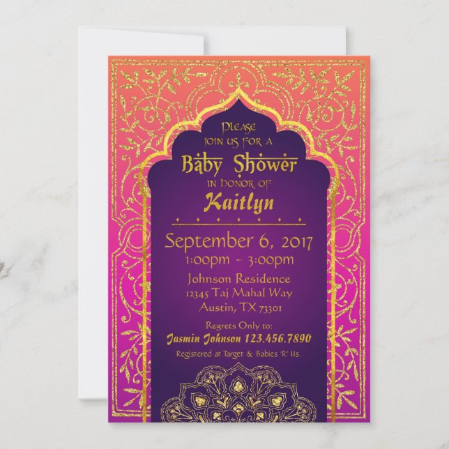Bollywood Arabian Nights Baby Shower Inbjudningar (Framsida)