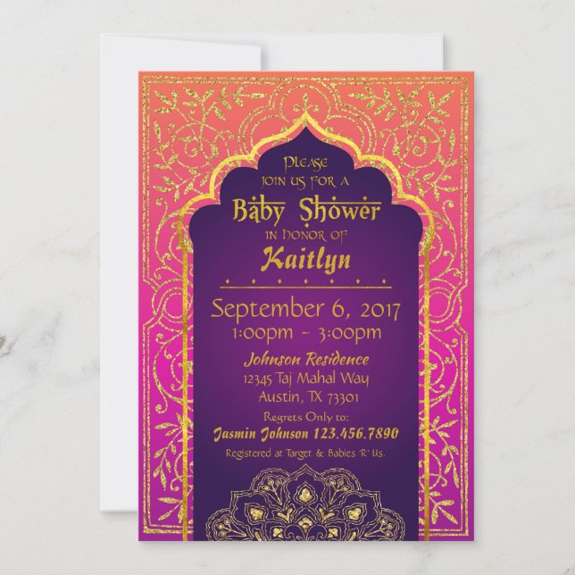 Bollywood Arabian Nights Baby Shower Inbjudningar (Framsida)