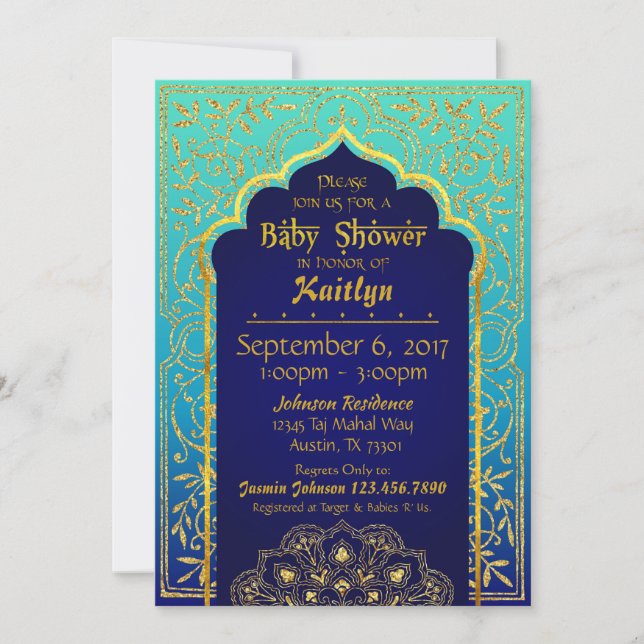 Bollywood Arabian Nights Baby Shower Inbjudningar (Framsida)