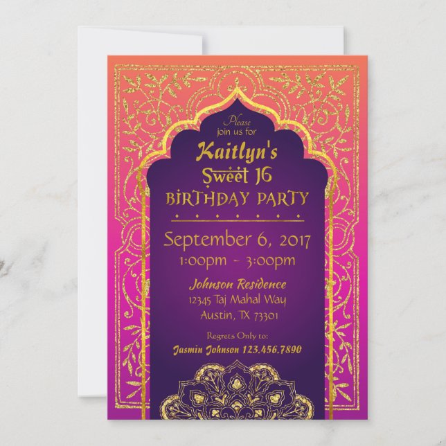 Bollywood Arabian Nights Sweet sixteen Inbjudningar (Framsida)