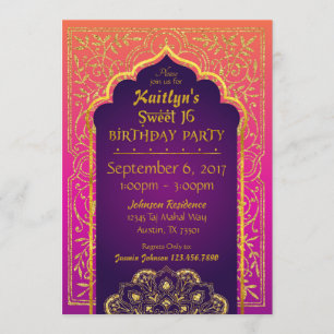 Bollywood Arabian Nights Sweet sixteen Inbjudningar