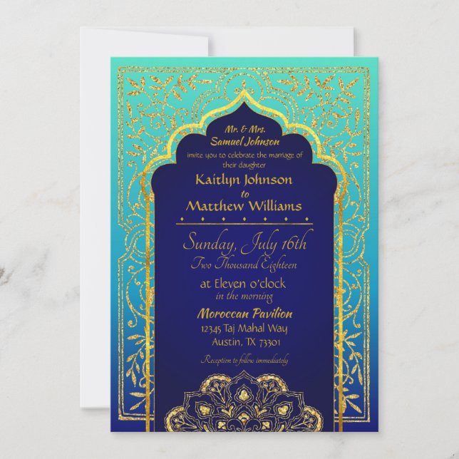 Bollywood Arabian Nights Wedding bjudande Inbjudningar (Framsida)