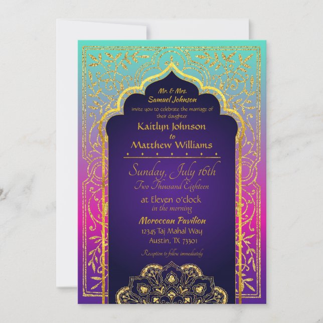 Bollywood Arabian Nights Wedding bjudande Inbjudningar (Framsida)