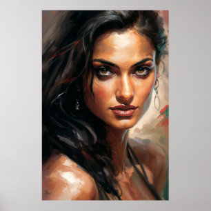 Bollywood Star Indian Woman Porträtt Oljemålning Poster