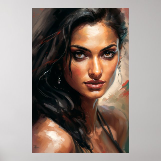 Bollywood Star Indian Woman Porträtt Oljemålning Poster (Framsidan)
