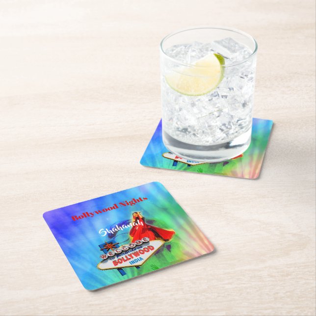 Bollywood Theme Indian Colorful Underlägg Papper Kvadrat (Insitu)