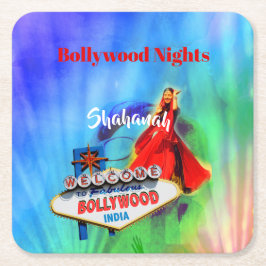 Bollywood Theme Indian Colorful Underlägg Papper Kvadrat