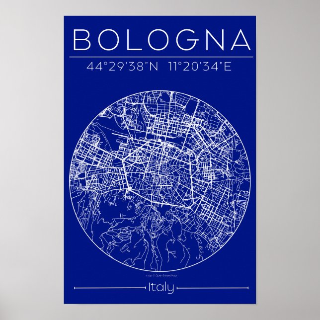 Bologna Blueprint Kartposter – Cirkulär stadsplan  Poster (Framsidan)