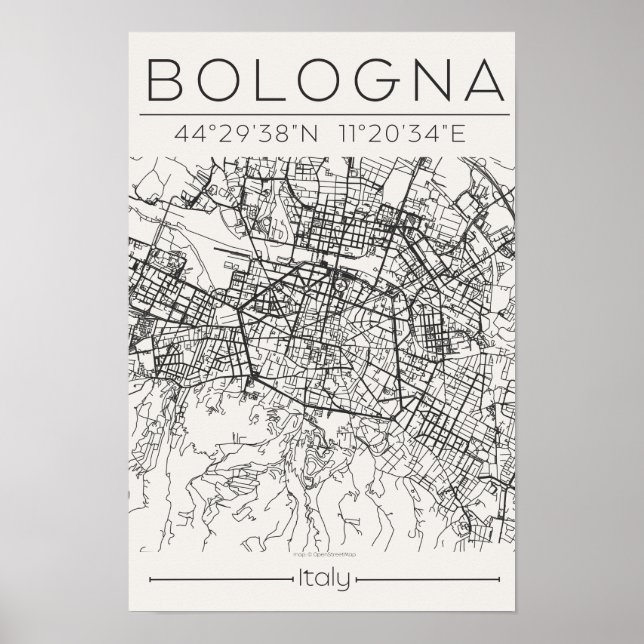 Bologna City Map Poster Modern Minimal Urban art  (Framsidan)