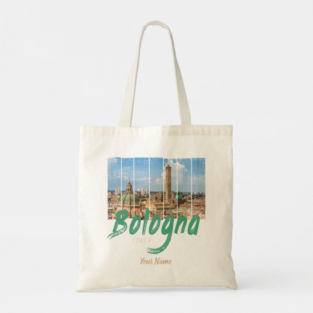 Bologna Emilia-Romagna Italien vintage souvenir Tygkasse (Baksida)