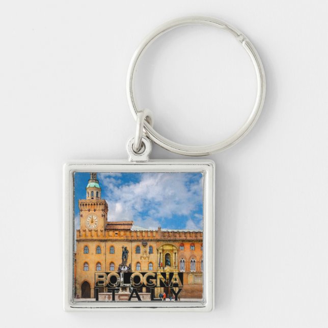 Bologna Fyrkantig Silverfärgad Nyckelring (Framsidan)