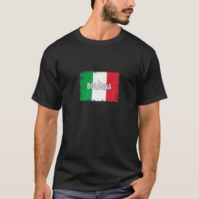 Bologna-Italien med italiensk Flagga T Shirt (Framsida)