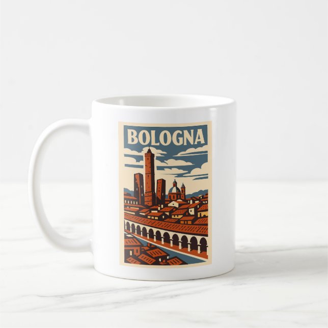 Bologna Italien Retro Resemugg Vintage Stad Kaffemugg (Vänster)