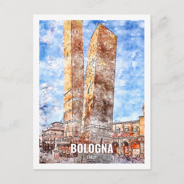 Bologna Italien Travel Ställe Watercolor Postcard Vykort (Framsida)