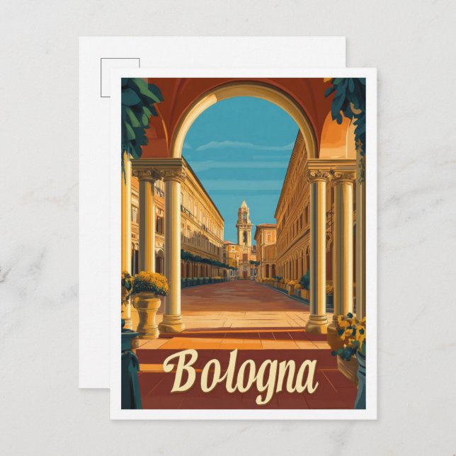 Bologna Italien Vintage Reseskiss Vykort (Fram/baksida)