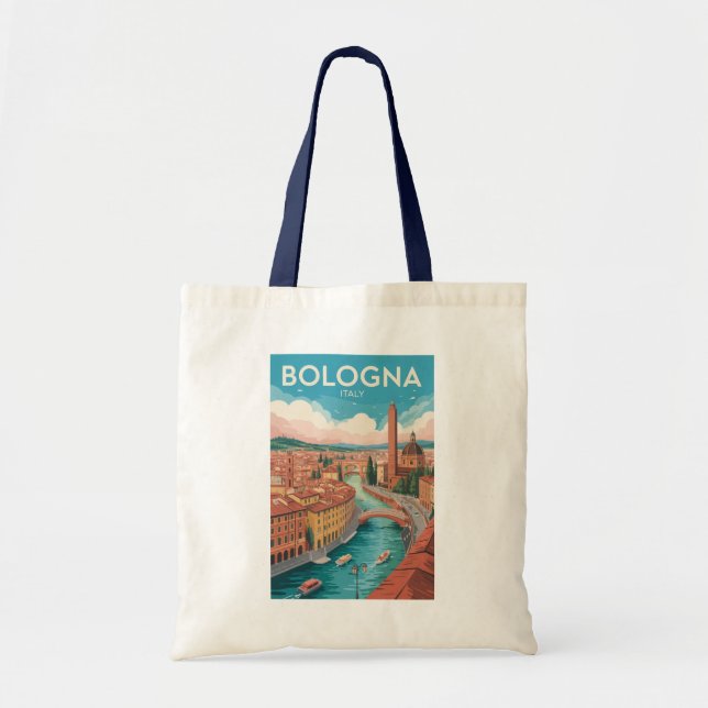 Bologna Italy Illustration Travel Art Vintage Tygkasse (Framsidan)