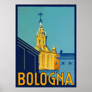 Bologna, stadshus, Italien, vintage resor Poster