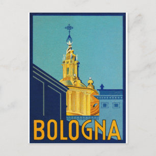 Bologna, stadshus, Italien, vintage resor Vykort