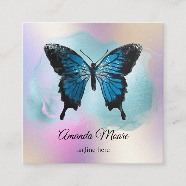 Bolograf (blå fjärilshierarki) fyrkantigt visitkort (Framsida)