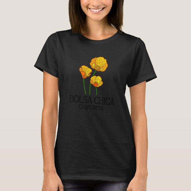 Bolsa Chica California CA Poppy Flower State City T Shirt (Framsida)