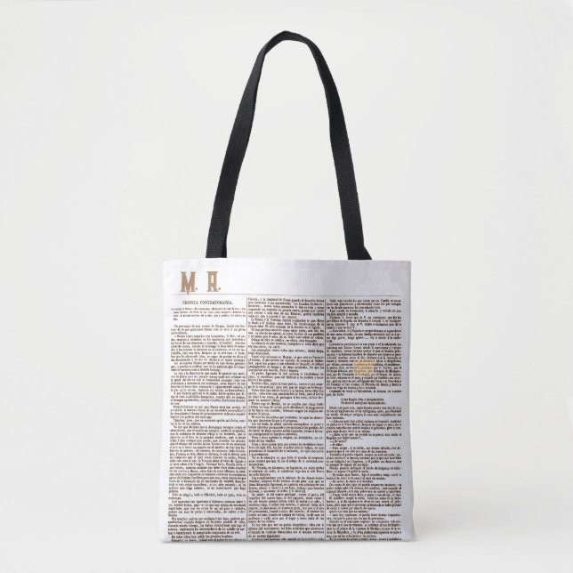 Bolsa con Monogram och Old Spain Newspaper Page Tygkasse (Framsida)
