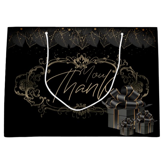 Bolsa de regalo negra elegante con agradecimiento (Framsidan)