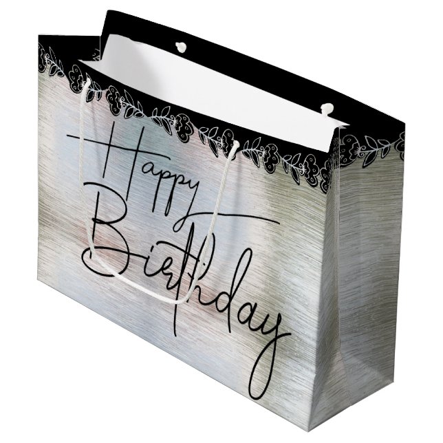 Bolsa de regalo plateada con flores para cumple (Framsidan Vinklad)