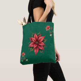Bolsa Tote Natal verde e Flores Vermelhas Tygkasse