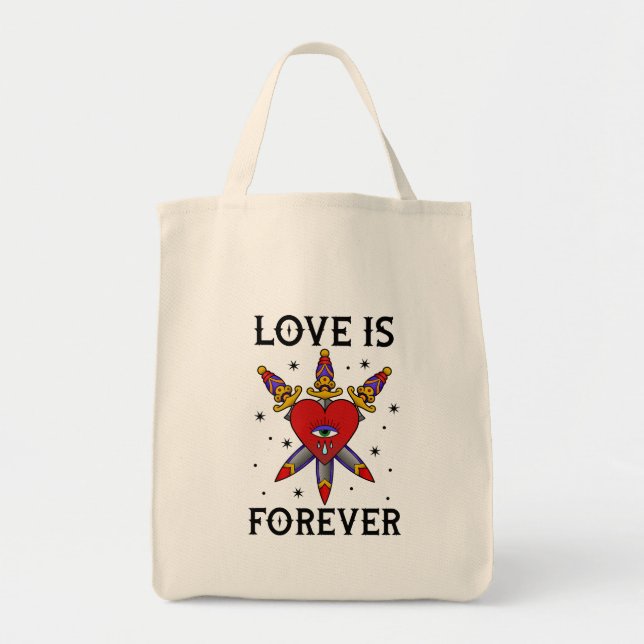 Bolso tatuaje neo tradicional love is forever tygkasse (Framsidan)