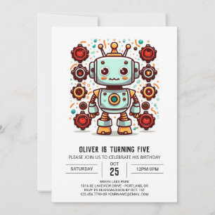 Bolts Boy Builder Robot Birthday Inbjudningar