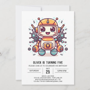 Bolts Cute Metallic Robot Birthday Inbjudningar