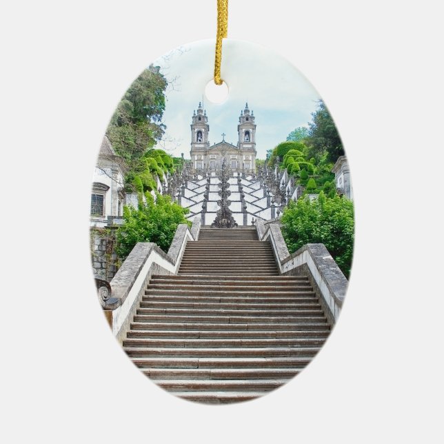 Bom Jesus do Monte Sanctuary Portugal, med bön Julgransprydnad Keramik (Framsidan)
