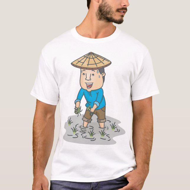 Bomande Man I Risfält Herr T-Shirt (Framsida)