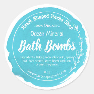 Bomb från Aqua Blue Watercolor Stain Bath Runt Klistermärke